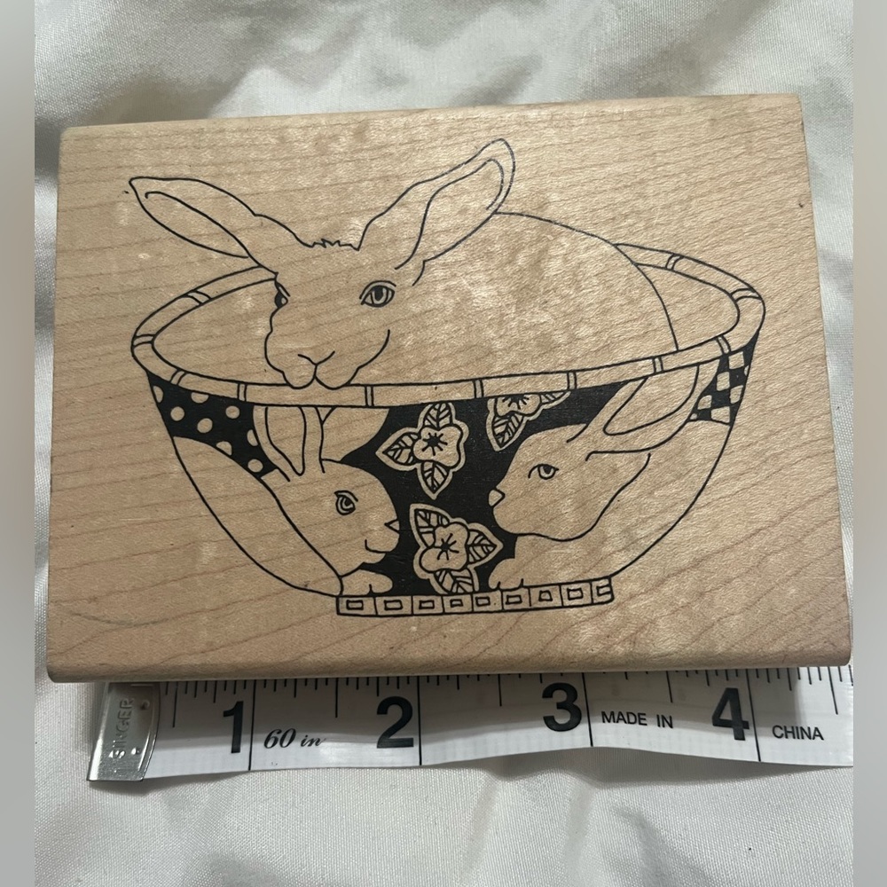 Bunny in a bunny bowl rubber stamp